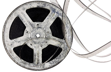 Film reel isolated on white with copy spaceの写真素材
