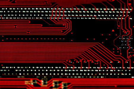 Orange circuit board background, macro shot. shallow depth of field
