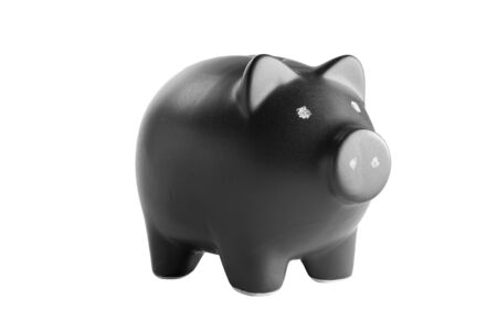 Black piggy bank, isolated, stacked focusの写真素材