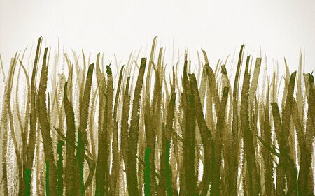 Watercolor painted green grass on rough paper textureの写真素材