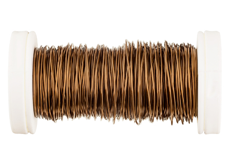 Copper coil, copper wire for electrical soldering works. Isolatedの写真素材