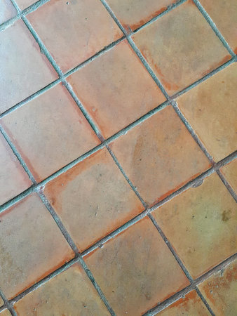 Clay Tile Flooring texture walkway in hotelの写真素材