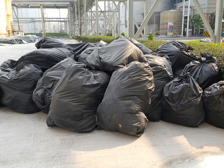 Big bag for putting old insulation wait to Waste trucksの写真素材