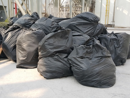 Big bag for putting old insulation wait to Waste trucksの写真素材