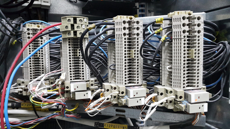 electrical part and accessories in the  control cabinet , control and power distributor,lockout ,tagoutの写真素材