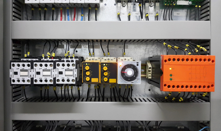 electrical part and accessories in the  control cabinet , control and power distributor,lockoutの写真素材