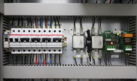 electrical part and accessories in the  control cabinet , control and power distributor,lockoutの写真素材