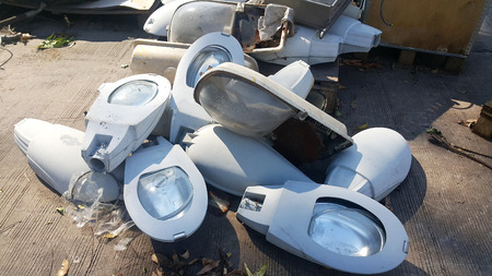 Old Electrical parts and lighting&lamp, replacement parts , machinery yardの写真素材