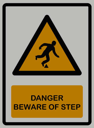 Danger beware of step on white isolated background signsの写真素材