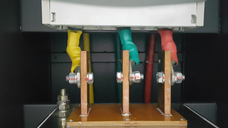 electrical part and accessories in the  control cabinet , control and power distributor,lockout ,tagoutの写真素材