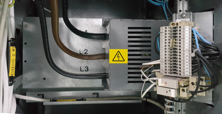 electrical part and accessories in the  control cabinet , control and power distributor,lockout ,tagoutの写真素材