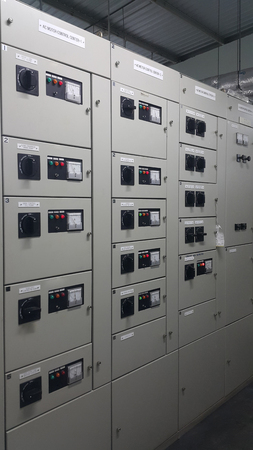 electrical part and accessories in the  control cabinet , control and power distributor,lockout ,tagoutの写真素材