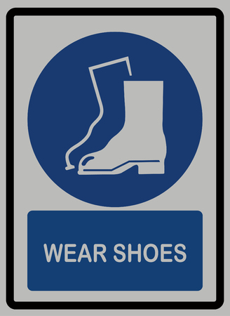Wear shoes must be worn in this area , on white isolated background signsのイラスト素材
