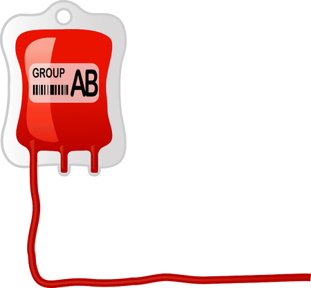Bag of blood and plasma group  AB and rubber tube isolated on white background.のイラスト素材
