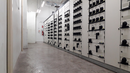 electrical part and accessories in the control cabinet , control and power distributor,lockout ,tagoutの写真素材
