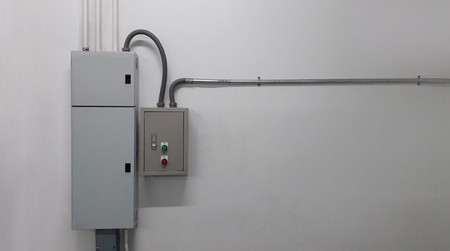 electrical part and accessories in the control cabinet , control and power distributor,lockout ,tagoutの写真素材