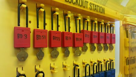 electrical part and accessories in the  control cabinet , control and power distributor,lockout ,tagoutの写真素材