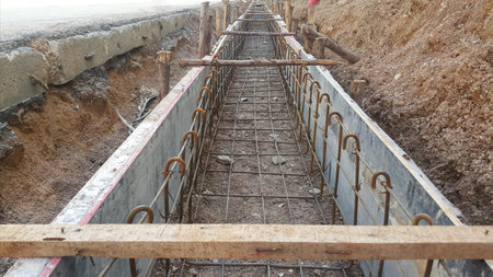 Concrete waterspout on a construction site , Equipment and tools are working on construction site.