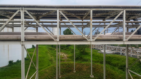 Pipe bridge  for transfer material raw and steam in factory on big steel Structure