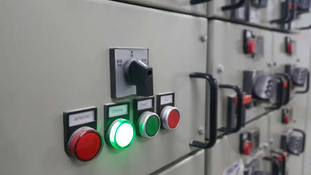 electrical part and accessories in the  control cabinet , control and power distributor,lockout ,tagoutの写真素材