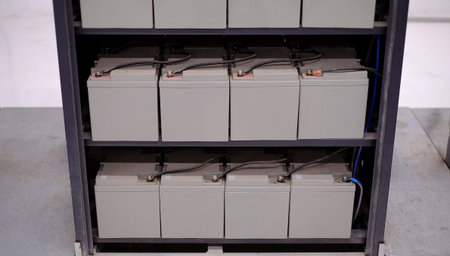 electrical part and accessories in the  control cabinet , control and power distributor,lockout ,tagout. Battery backup for Emergency lightingの写真素材