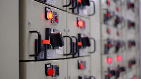 electrical part and accessories in the  control cabinet , control and power distributor,lockout ,tagoutの写真素材