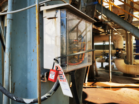 Logout and tag out on local main circuit breaker, Safety first before working