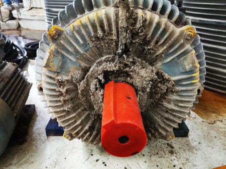 Rotor shaft and bearing for electric motor , Overhaul electric motor and change new bearing for electric motor onsite serviceの写真素材