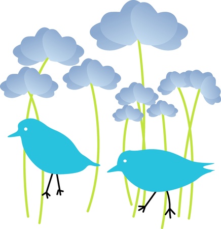 Blue Birds in Flowersのイラスト素材