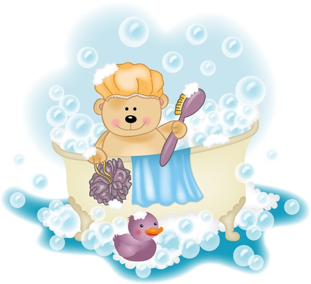 Teddy bear taking a bathのイラスト素材