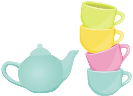 Tea set - cups and teapotのイラスト素材