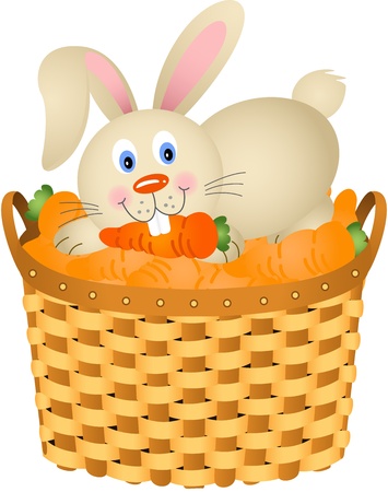 Bunny in a basket with carrotsのイラスト素材