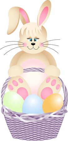 Happy bunny in basket with easter eggsのイラスト素材