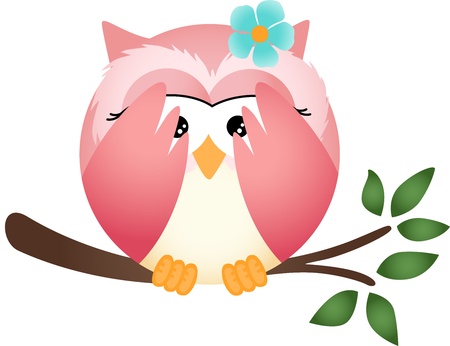 Owl with both wings in cover her eyesのイラスト素材