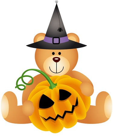 Halloween Teddy Bear with Pumpkinのイラスト素材