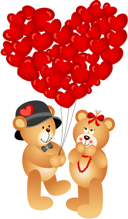 Teddy Bear Couple with Heart Shaped Balloonsのイラスト素材