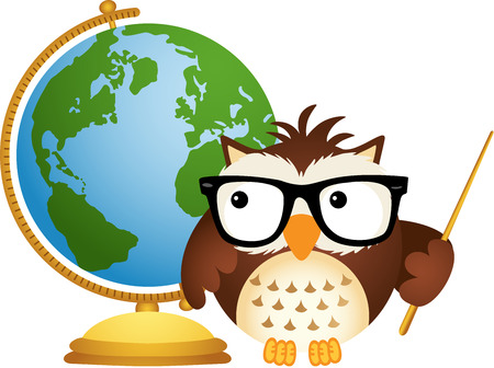 Owl Teacher with Globeのイラスト素材