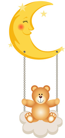 Teddy Bear Swinging in Moonのイラスト素材