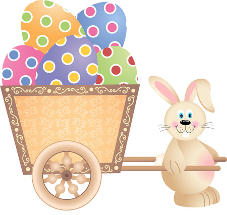Happy Bunny Pushing Cart Full of Easter Eggsのイラスト素材