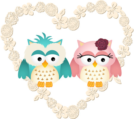 Couple owls in heartのイラスト素材