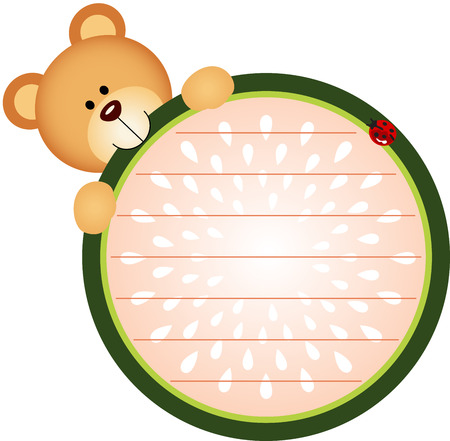 Label with Teddy Bear Eating Watermelonのイラスト素材