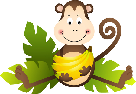 Monkey Sitting with Bananasのイラスト素材