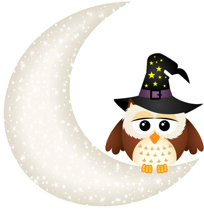 Halloween owl on the moonのイラスト素材