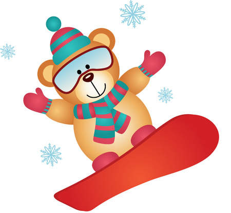 Teddy bear on a snowboardのイラスト素材