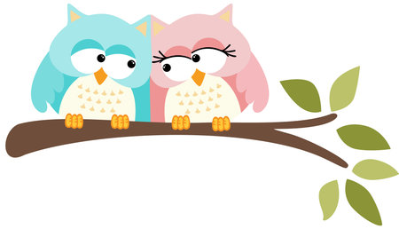 Cute owls coupleのイラスト素材