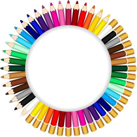 Colored pencils forming a round frameのイラスト素材