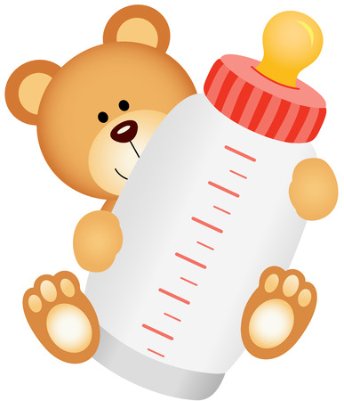 Teddy bear baby with bottle milkのイラスト素材