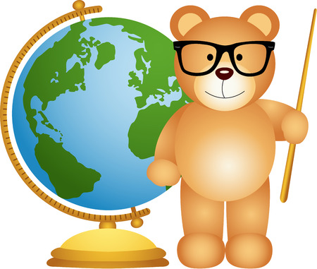 Teddy bear teacher with globeのイラスト素材