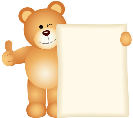 Teddy bear holding a blank signのイラスト素材