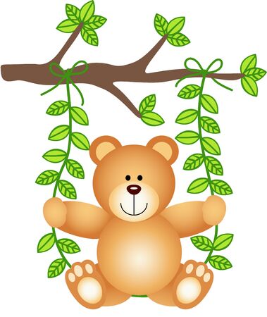 Teddy bear in a swingのイラスト素材